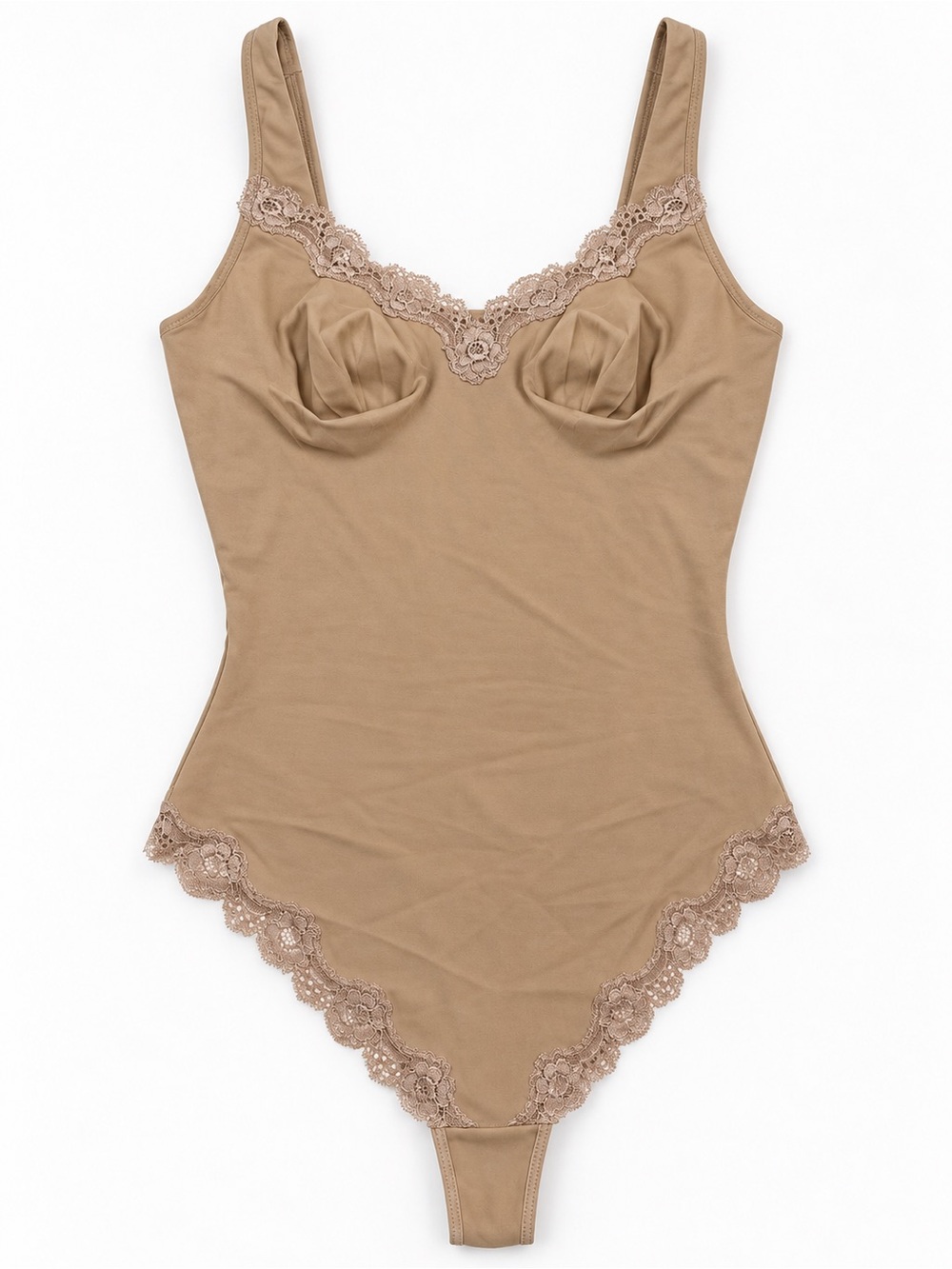 NWT Vintage Flexees Maidenform Nude Lace Thong Shapewear Bodysuit XL